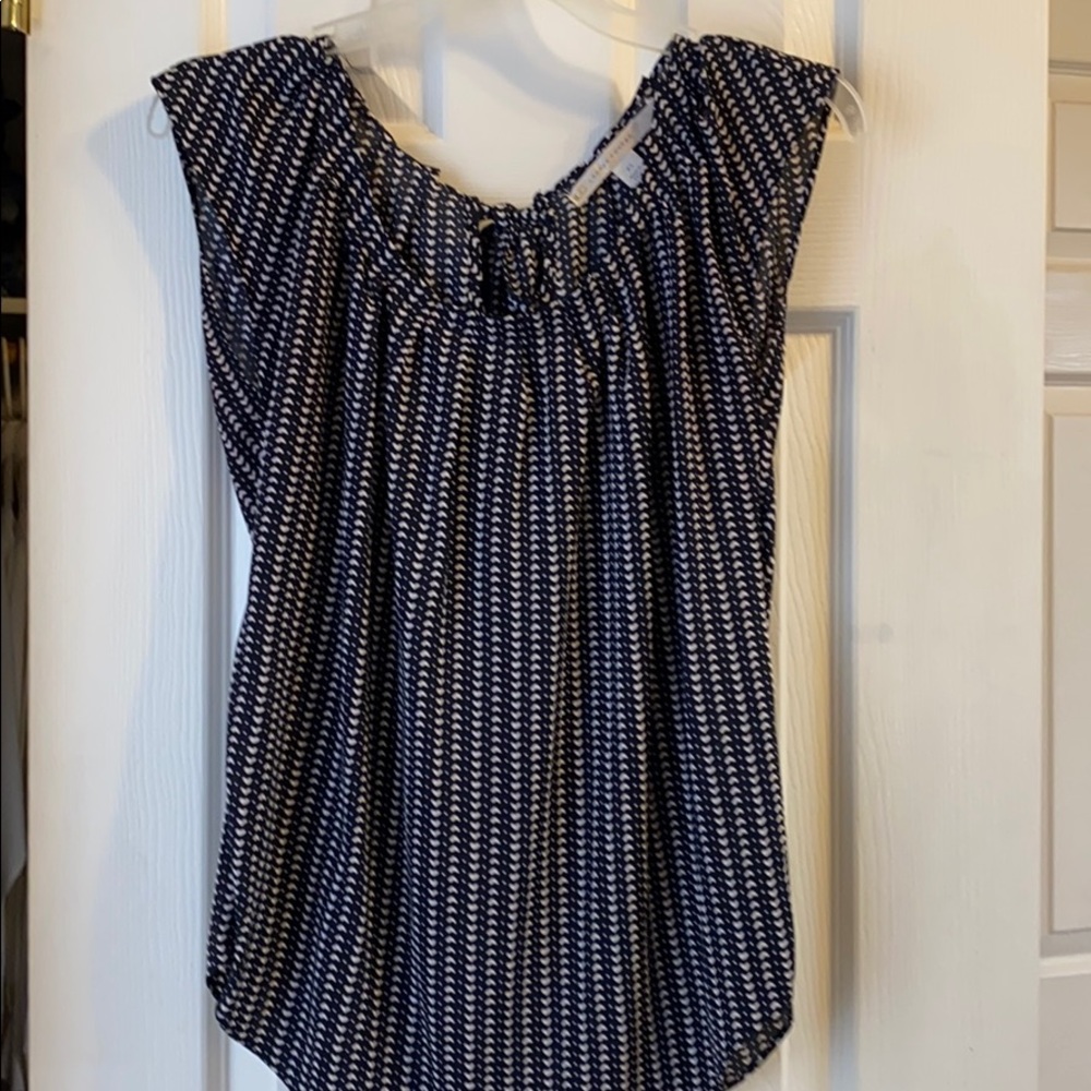 Navy crew neck blouse with tie back
